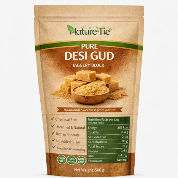 NatureTie Pure Desi Gud (Jaggery Block) – Natural, Chemical-Free & Unrefined Traditional Sweetener